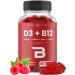 Vitamin D3 & Vitamin B12 | Methyl B12 Gummies for Adults & Kids | Enhanced with Vitamin D 3 & B9 Vitamin Folate | Natural Energy, Mood, Metabolism & Focus | Raspberry | 60 Gummies