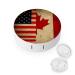 Vintage American And Canadian Flags Round Case For Contact Lens Kit Storage Box with Mirror Printed