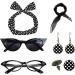 Polka Dot Headbands for Women - 1950s Headbands and Drop Earrings Set - Print Dangle Earrings with Vintage Hair Bands Chiffon Scarf Cat Eye Glasses - Buy Online on GoSupps.com