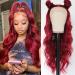 QD-Tizer Red Hair Color Lace Front Wigs Burgundy Red Long Wavy Hair Wig Glueless Heat Resistant Fiber Hair Synthetic Lace Front Wigs for Fashion Women Pre-plucked Hairline