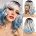 Noble blue wig with a pony short bob Curly wigs for women Colorful wavy bob wig with Air Bang's heat -resistant synthetic silver blue wigs.12 inch splinter blue