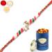 Ghasitaram Gifts Rakhi for Brother Rakhis Online - The Om Aura with Ganesha Blessings Diamond Rakhi with 100 GMS of Dryfruits Mix Can