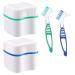 2 prosthesis cases prosthesis storage box prosthesis burial set prosthesis container with prosthesis cleaning brushes for storing and cleaning false teeth green + blue