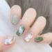 Short Square Press on Nails Acylic Fake Nails Full Cover False Nails with Camellia Flower Designs Glossy Green Halo Stick on Nails Artificia Glue on Nails for Women 24 Pcs Green Halo Camellia