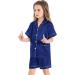 SWOMOG Kids Satin Pyjamas Set - Short Sleeve Button-Down Silk Nightwear for Boys and Girls, 2 Piece Lounge Set, 8-9 Years, Deep Navy Blue - Buy Online on GoSupps.com