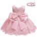 LZH Baby Girls Princess Dress Bowknot Birthday Party Tutu Formal Flower Dress Lace Christening Wedding with Headwear 8348-light Pink 18-24 Months