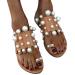 Womens Comfy Summer Sandals Casual Flat Round Toe Rhinestone Clip-toe Plantar Fasciitis Ladies Sandals for Orthopedic Bunion Corrector Women's Slippers 6 Brown