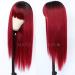 Maycaur Red Synthetic Hair Wig with Full Bangs - Long Straight Black Red Ombre Fashion Wig for Women - Buy Online on GoSupps.com