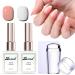 Gel Nail Polish Kit for French Tips Sheer Pink & White Nail Polish French Manicure Set with Nail Stamper Soak Off UV Nail Polish Manicure Tool for Women DIY at Home Color: Nude Pink