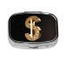Gold Dollar Sign Printing 2 Compartment Small Pill Case Cute Small Pill Box Purse Pill Boxs Travel Pill Organizer for Pocket Purse and Travel Gifts
