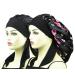 Silk Satin Hair Bonnets for Braids Long Curly Hair Cover Women XL Large Night Sleeping Cap Silk Bonnet with Elastic Tie Band Black+rose