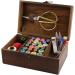 Flytreal Sewing Kit Box Basket, Wooden Hand Home Sewing Repair Tool Kit, Beginner Universal Sew Kit Accessories for Women, Men, Adults, Girls, Kids (Retro Dandelion)