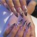 Acenail Extra Long Stiletto Press on Nails Glitter Glossy Moon Star Fake Nails French Clear Ombre False Nails Rhinestones Designs Acrylic Nails Artificial Full Cover Nail Accessories for Women and Girls 24Pcs (Stiletto A...