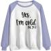oelaio Womens I'm Yes Cold Me 24:7 Printed Funny Sweatshirt Raglan Long Sleeve Crewneck Letters Casual Loose Pullover Top Purple - Buy Online on GoSupps.com