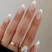 White French Tip Press on Nails Medium Almond Acrylic Fake Nails Nude Full Cover False Nails with Pearl Designs Artificial Glue on Nails Glossy Stick on Nails for Women Girls Nail Art Decorations Almond Style11