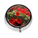Red Geraniums Portable Metal Pill Box Round Mini 3-Compartment Plastic Insert hinged Fastening Design Suitable for Small Pills Must-Have for Travel