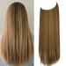 Clear Band Hair Extension Highlights Straight Ginger Brown Mix Bleach Blonde Highlight Long Synthetic Halo Hairpieces 22 Inch 4.4 Oz for Women Heat Resistant Fiber No Clip OMRREAT 22Inch&Straight Ginger Brown Mix Bleach Blonde #2