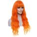 Beron Orange Long Wavy Wig with Bangs 28 - Synthetic Curly Wig for Women - Ideal for Cosplay & Parties - Includes Wig Cap - Mixed Orange - Buy Online on GoSupps.com