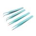 Coshar 4pcs Eyelash Extension Tweezers- 2pcs Straight and 2pcs Curved Tip Lash Tweezers Versatile Tools for Picking up Small Items- Blue