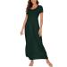 YUNDAI Womens Maxi Dress Summer Maternity Casual Short Sleeve Floral Loose Long Dresses Plus Size Ladies Dress with Pocket 03-Short Sleeve XL B02 Dark Green