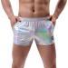 Duohropke men's shine metallic shorts hot pants leather optics boxer shorts trunks glitter beach swimming shorts sport gym jogger short trousers l silver