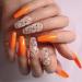Sethexy sparkle long ballerina false nail coffin shiny bling false fingernails 24st acrylic art press nail tips for women and girls (orange)