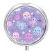 Pill Box Pill Case 3 Compartment Travel Pill Box with Soft Purple Color Printing Small Pill Box Portable Medicine Pill Case Pill Organizer for Purse & Pocket for Travel Handbag (Round)