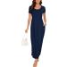 YUNDAI Women's Short Sleeve Maxi Maternity Dress with Pocket | Floral Loose Summer Dress | Plus Size XXL | Navy Blue - Buy Online on GoSupps.com