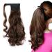 iLUU 18 Inch Long Curly Wavy Wrap Around Ponytail Hairpiece Dark Brown mix Auburn Color Magic Paste Synthetic Ponytail Hair Extension for Women Girls (100g 4A/30B Highlights Color) 4A/30B-dark brown/auburn