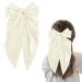 Hair Bow White Big Hair Bows for Women Solid Color Bow Hair Clips with Long Ribbon Soft Satin Silky Bow Hair Clip French Pink Hair Bows Cute Gifts for Women Girls (creamy-white) Off-White