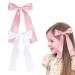 2 Pack Hair Bows for Girls and Women Large Bow Hair Clips Hair Barrette with Long Silky Satin Hair Accessories for Girls(White Pink)