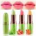 3Pcs Aloe Vera Strawberry Carrot Lipstick Lip Color Changing Color Lipstick Lip Balm Set, Green Magic Lipstick PH Lip Balm Stain Color Change Changing Crystal Flower Jelly Lipstick Makeup for Women 1 3 Count (Pack of 1) Set01