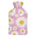 White Daisy Hot Water Bottle With Cover Plush Bed Bottle Hand Warmer For Adults And Children 26.5X15.3cm