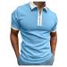 2023 Fashion New Shirt Sleeve Turn Down Blouse Men's Zipper Collar Splice Solid Polos Casual Men's Blouse Men S Tailo Shirt XL Blue
