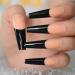 Black Lace French Artificial Nails - Extra Long Coffin Shiny Acrylic U-Shaped Tips - 24-Piece Party Set for Women - Buy Online on GoSupps.com
