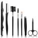 Sunuly Eyebrow Razor, 7 in 1 Eyebrow Kit, Eyebrow Trimmer Set Including Brow Razors, Brush, Scissors, Tweezers, with Plastic Box for Women Men Eyebrow Eyelash Facial Grooming Black