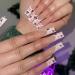 Justotry 24 pieces press on nails long white French artificial nails with heart design acrylic pink ballerina nails to stick on fake nails short for women and girls white & pink