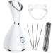 Facial Steamer for Face Steamer for Facial Deep Cleaning Professional Women Skin Care Home Sauna SPA Warm Ionic Mist Atomizer Sinuses Moisturizing Unclog Pores Bonus Hairband and Stainless Steel Kit white silver