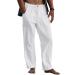 Gafeng Mens Linen Pants Yoga Beach Loose Fit Casual Summer Elastic Waist Drawstring Resort Trousers with Pockets Large White