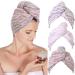Urieo 3 x hair towel for wrapping microfiber cloth head towel with buttons for dry hair bathing cap super soft absorbent quick drying hair turban for women and girls