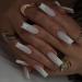 Mouyouglow press on nails medium ballerina white milky white French glossy fake nails with nail glue milky white tips glossy artificial fingernails ... wg6
