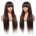 Brazilian Straight Brown Human Hair Wig with Bangs for Black Women - 18 Inch Medium Brown Non-Lace Glueless Wig - Buy Online on GoSupps.com