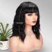 Chic 14 Inch Natural Black Bob Wig with Bangs for Women - Elegant Short Curly Wavy Hair Extensions - Buy Online on GoSupps.com