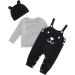 Infant Boys 3pcs Cotton Romper Outfit Set | Long Sleeve T-shirt + Dungarees + Hat | 0-3 Months - Buy Online on GoSupps.com