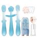 FOKiiBO Baby Silicone Toothbrush Set  Toothbrush + Tongue Brush + Baby Teether + Finger Toothbrush with Cup for Training Teething  0-18M Infant Toddler Newborn Baby Toothbrush Teeth Brushes (Blue)