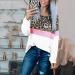 Bigfanshu Women's Sweaters Fashion Coloured Leopard-Print Round-Necked Long-Sleeved Top Blouses White - Buy Online on GoSupps.com