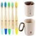 Bamboo Toothbrushes with Holder and Cup Wooden Toothbrush Family Set Natural Organic Tooth Brush with Toothbrush Holder (Kids Toothbrushes with Holder Pink)
