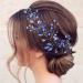 Flayem Bride Wedding Hair Vine Blue Crystal Leaf Headband Rhinestone Headpiece Hair Accessories for Women and Flower Girls
