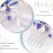 IYOU Rhinestone Bridal Hair Combs Crystal Blue Wedding Side Comb Leaf Prom Bride Hair Accessories for Women - Buy Online on GoSupps.com