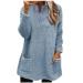 AMhomely Ladies Womens Soft Teddy Fleece Hooded Jumper Plus Size Double Fleece Casual Hoodies With Pocket V Neck Soft Fleece Hooded Sweatshirts Plain Pullover Tops Winter Lightweight Lounge Tops 01 Blue M